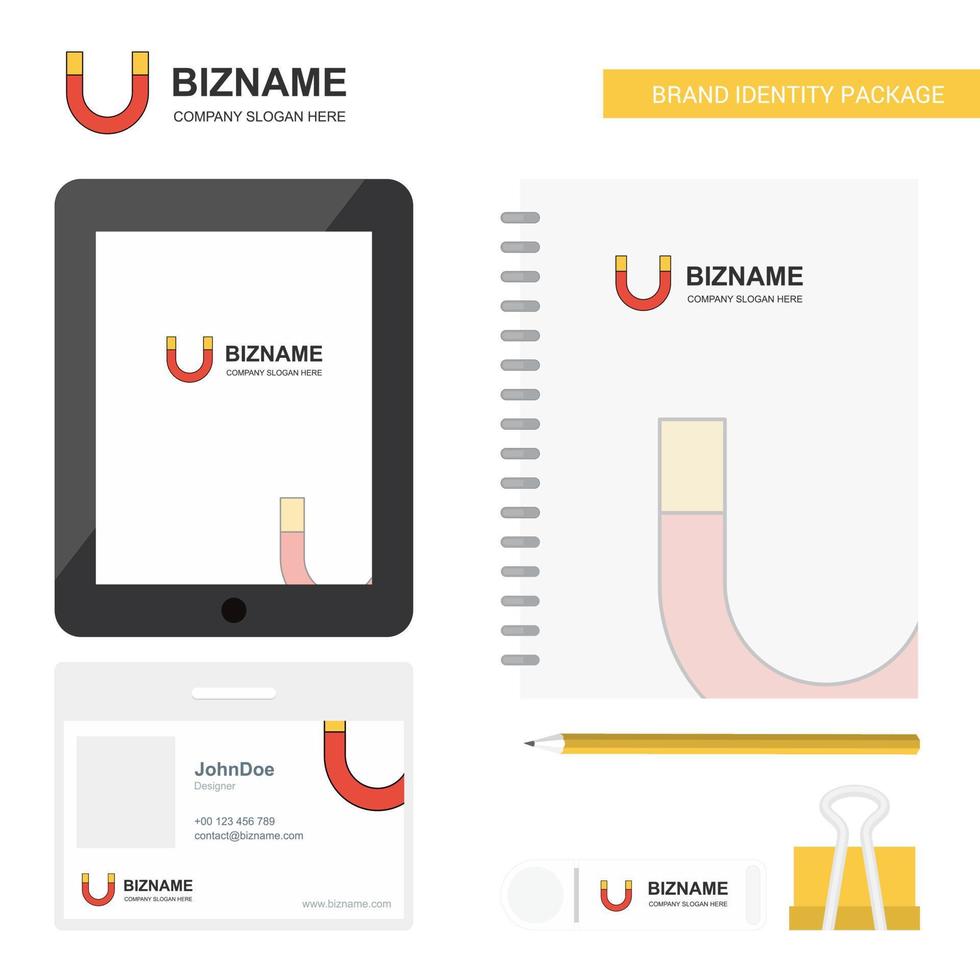 Magnet Business Logo Tab App Diary PVC Employee Card and USB Brand Stationary Package Design Vector Template