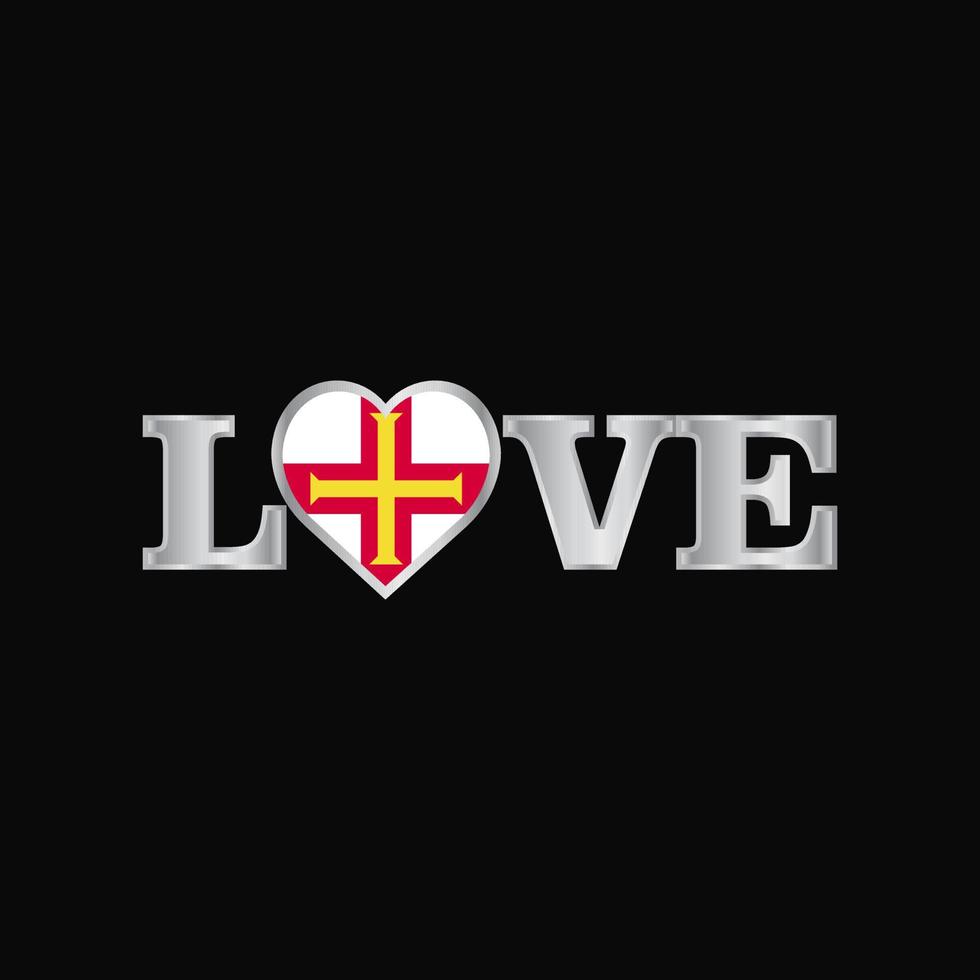 tipografía de amor con vector de diseño de bandera de guernsey