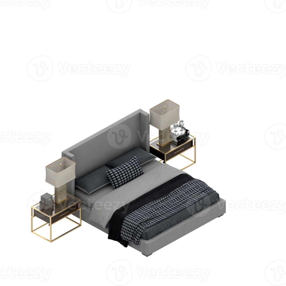 Isometric Bedroom 3D render png