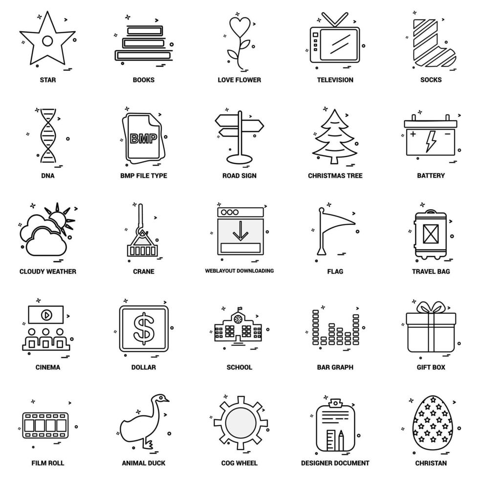 25 conjunto de iconos de línea de mezcla de concepto de negocio vector