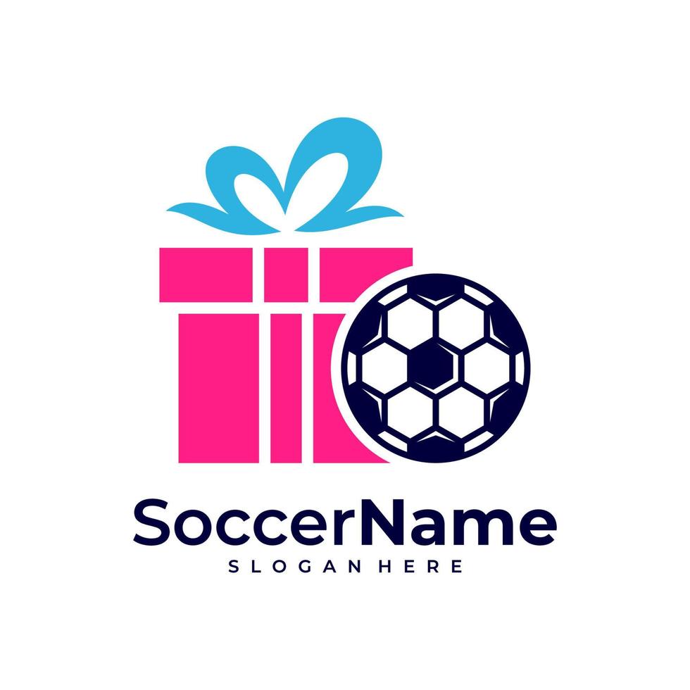 Gift Soccer logo template, Football logo design vector