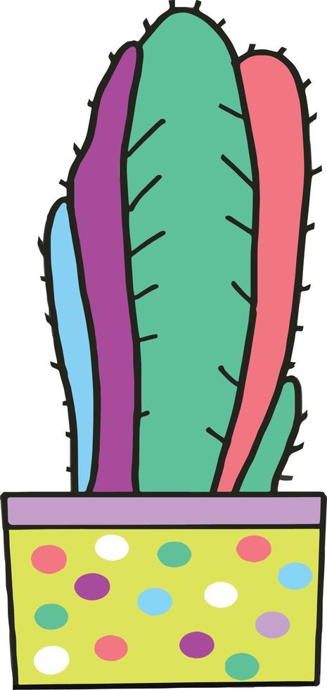 Colorful Rainbow Cactus - Multi-colored succulent or cactus in red, blue, green, yellow, and purple. Fun, bright vector image for a variety of projects.