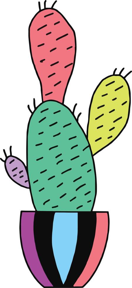 Colorful Rainbow Cactus - Multi-colored succulent or cactus in red, blue, green, yellow, and purple. Fun, bright vector image for a variety of projects.