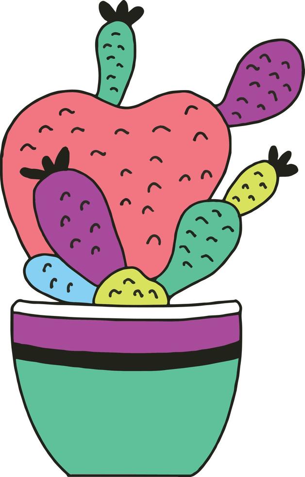 Colorful Rainbow Cactus - Multi-colored succulent or cactus in red, blue, green, yellow, and purple. Fun, bright vector image for a variety of projects.