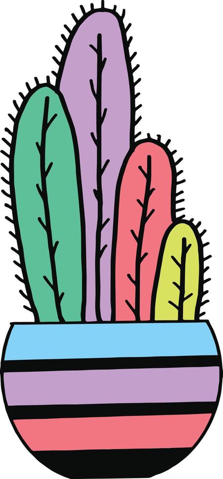 Colorful Rainbow Cactus - Multi-colored succulent or cactus in red, blue, green, yellow, and purple. Fun, bright vector image for a variety of projects.