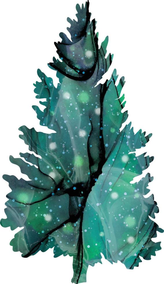 Green  Christmas Tree Abstract Illustration, Alcohol ink, Pine Tree Art vector