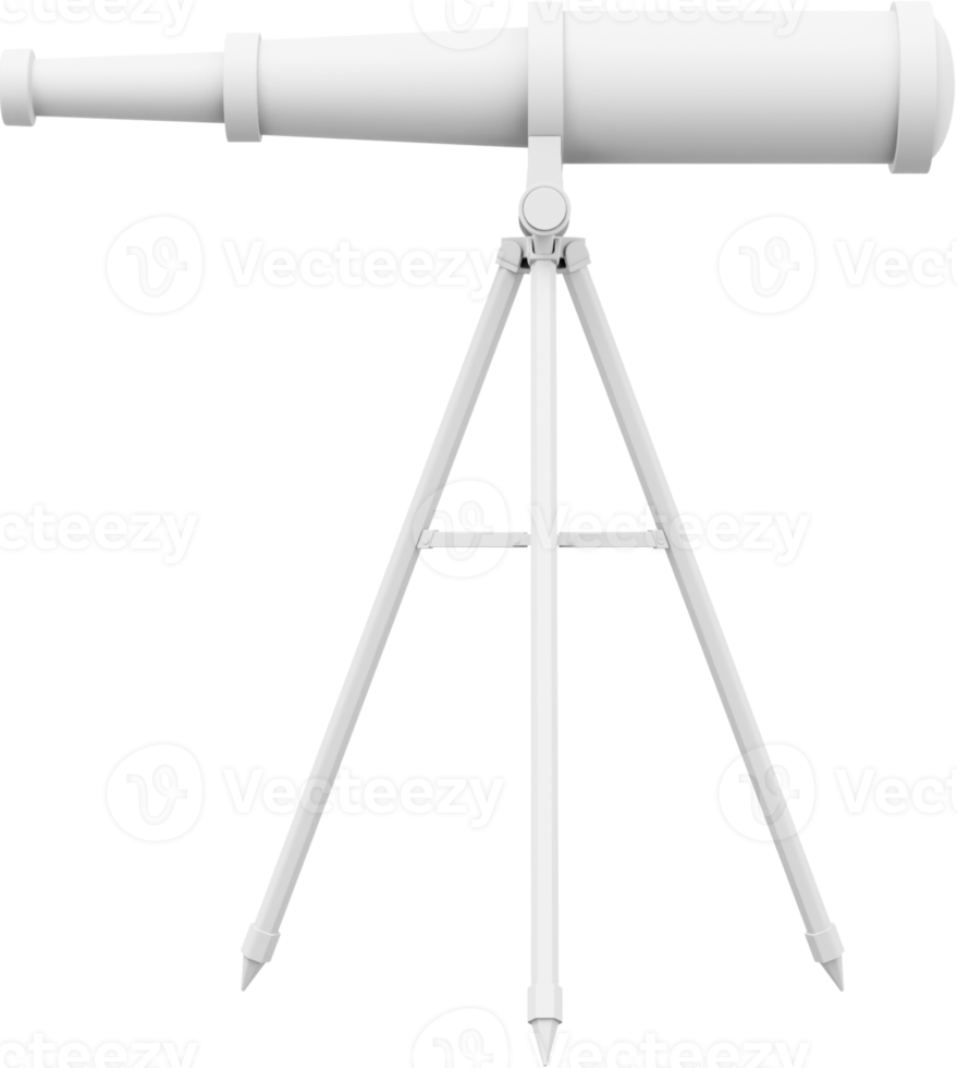 White telescope, side view. 3d rendering. PNG icon on transparent background.