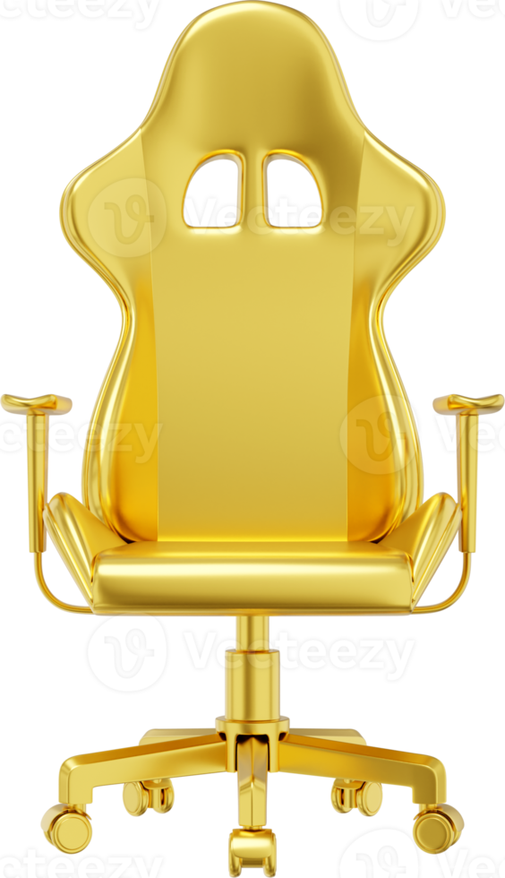 Gaming armchair gold metal. 3d rendering. PNG icon on transparent background.