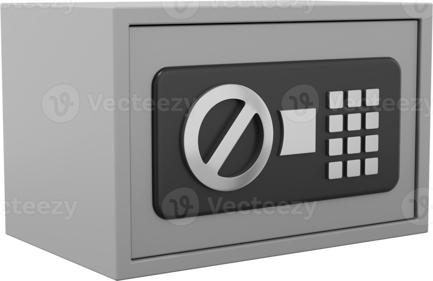 Modern safe with code lock. Gray close storage. PNG icon on transparent background. 3D rendering.