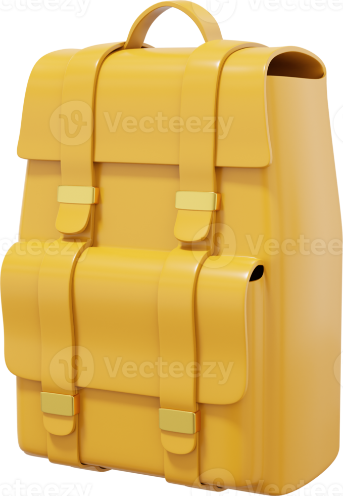 bolsa de senderismo mochila para viajar amarilla. icono png sobre fondo transparente. representación 3d