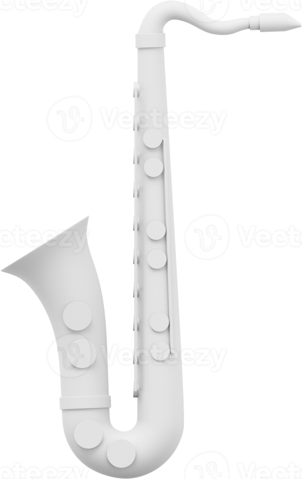 saxofone branco, instrumento musical. renderização 3D. png ícone em fundo transparente.