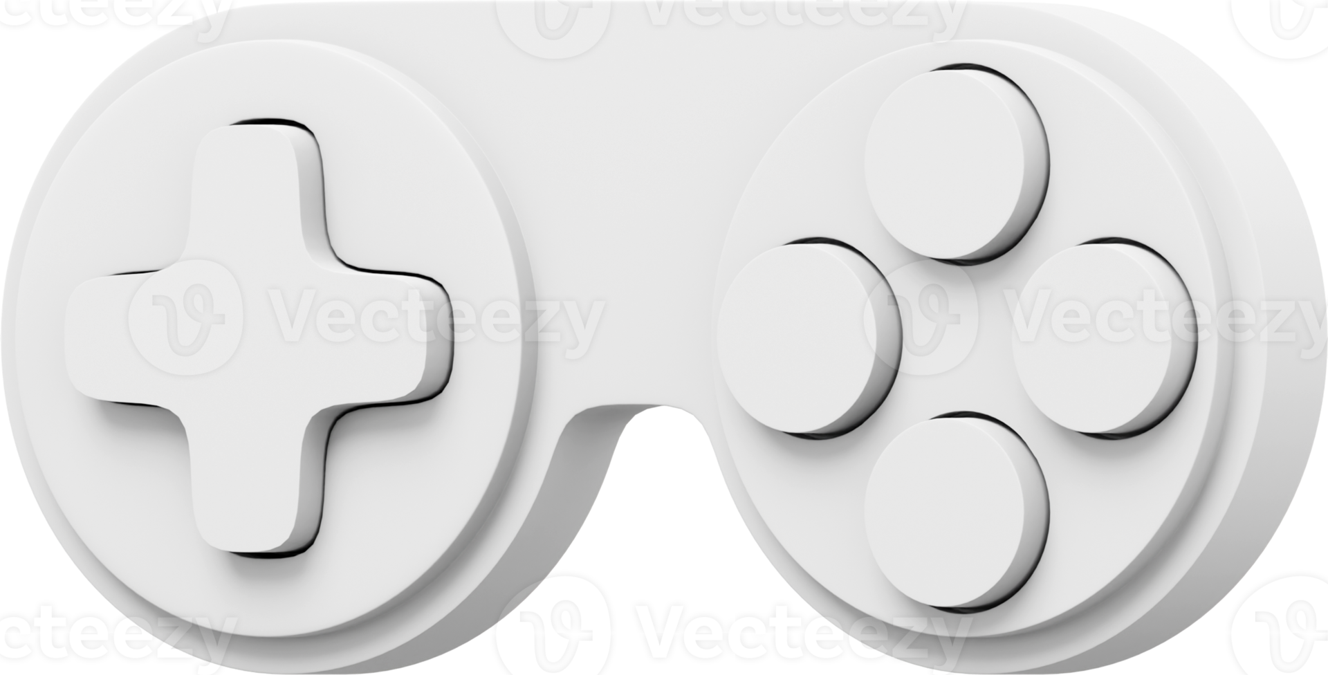 Minimalistic console game controller. PNG white icon on transparent background. 3D rendering.