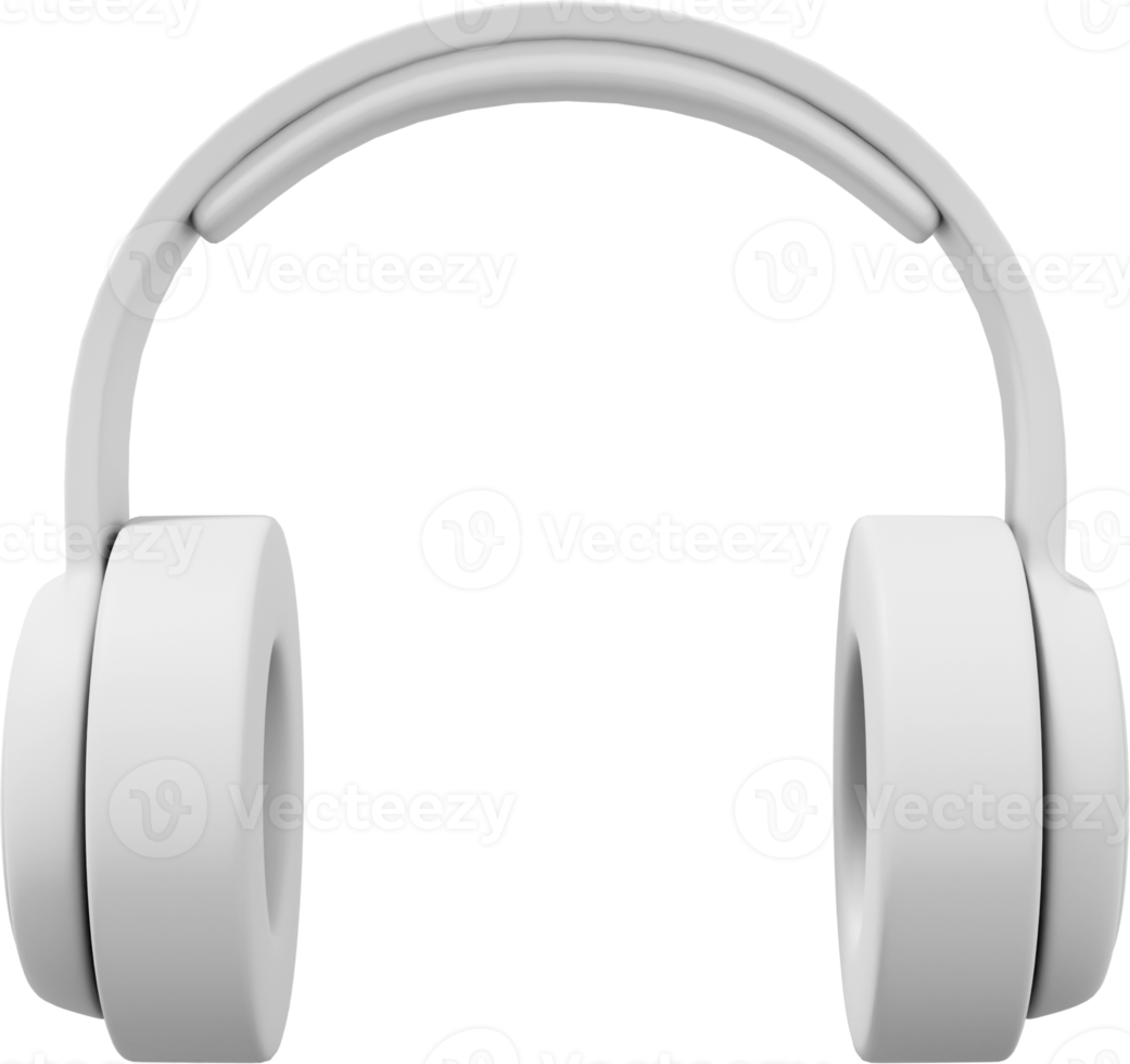 Wireless headphones front view. White PNG icon on a transparent background. 3D rendering.