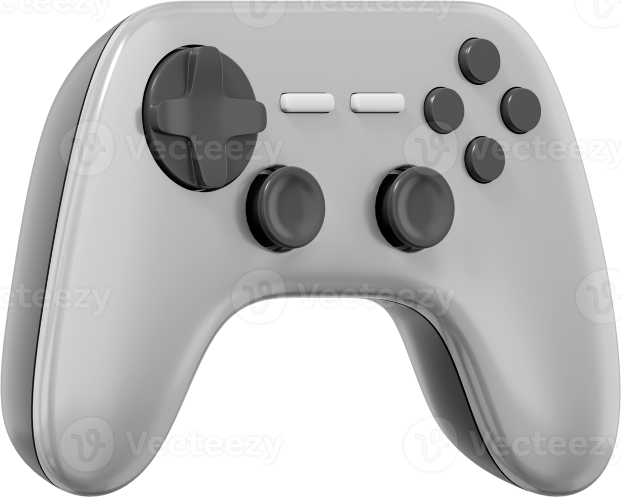 Realistic console game controller. Gray PNG icon on transparent background. 3D rendering.