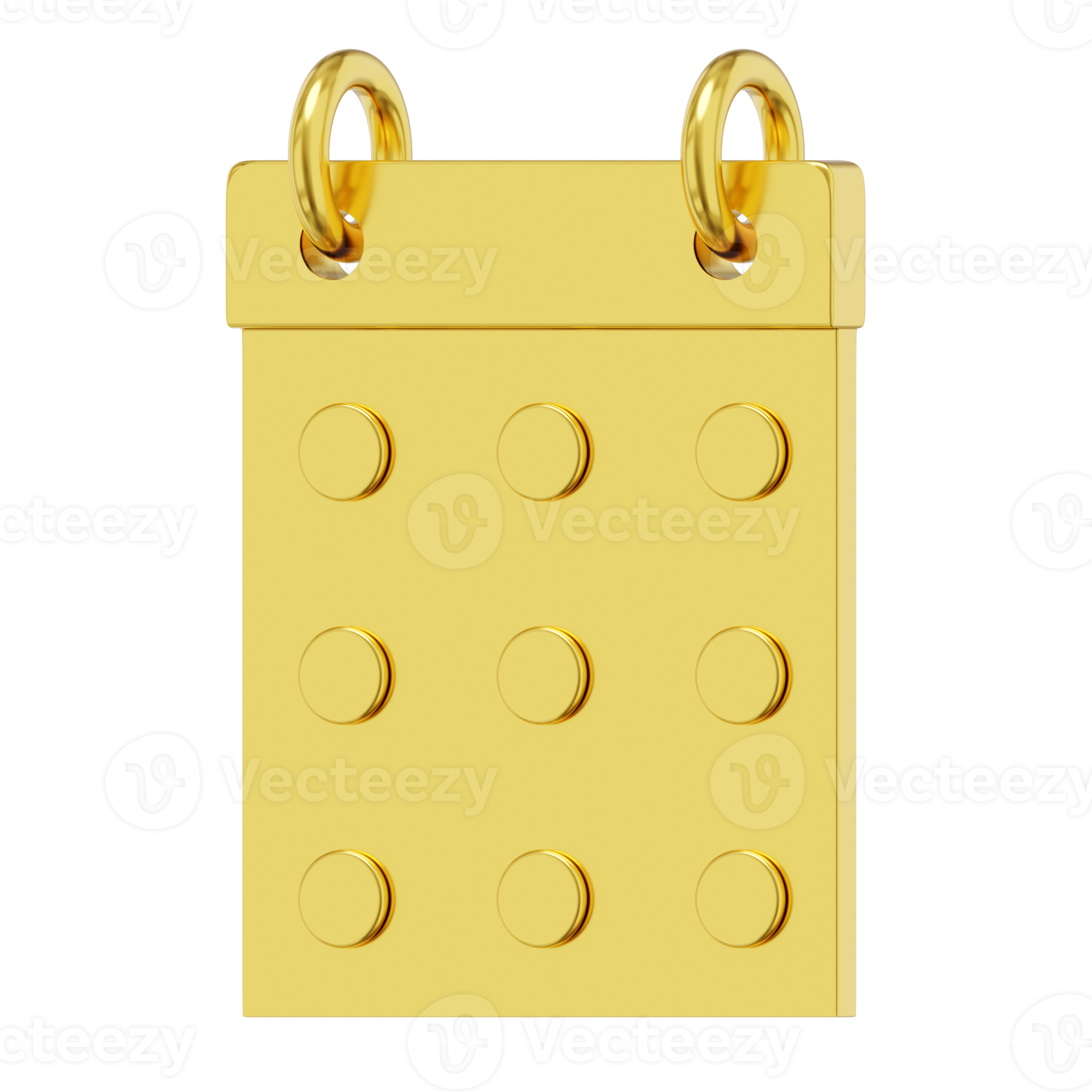 Simple flip calendar gold metal. 3D rendering. PNG icon on transparent