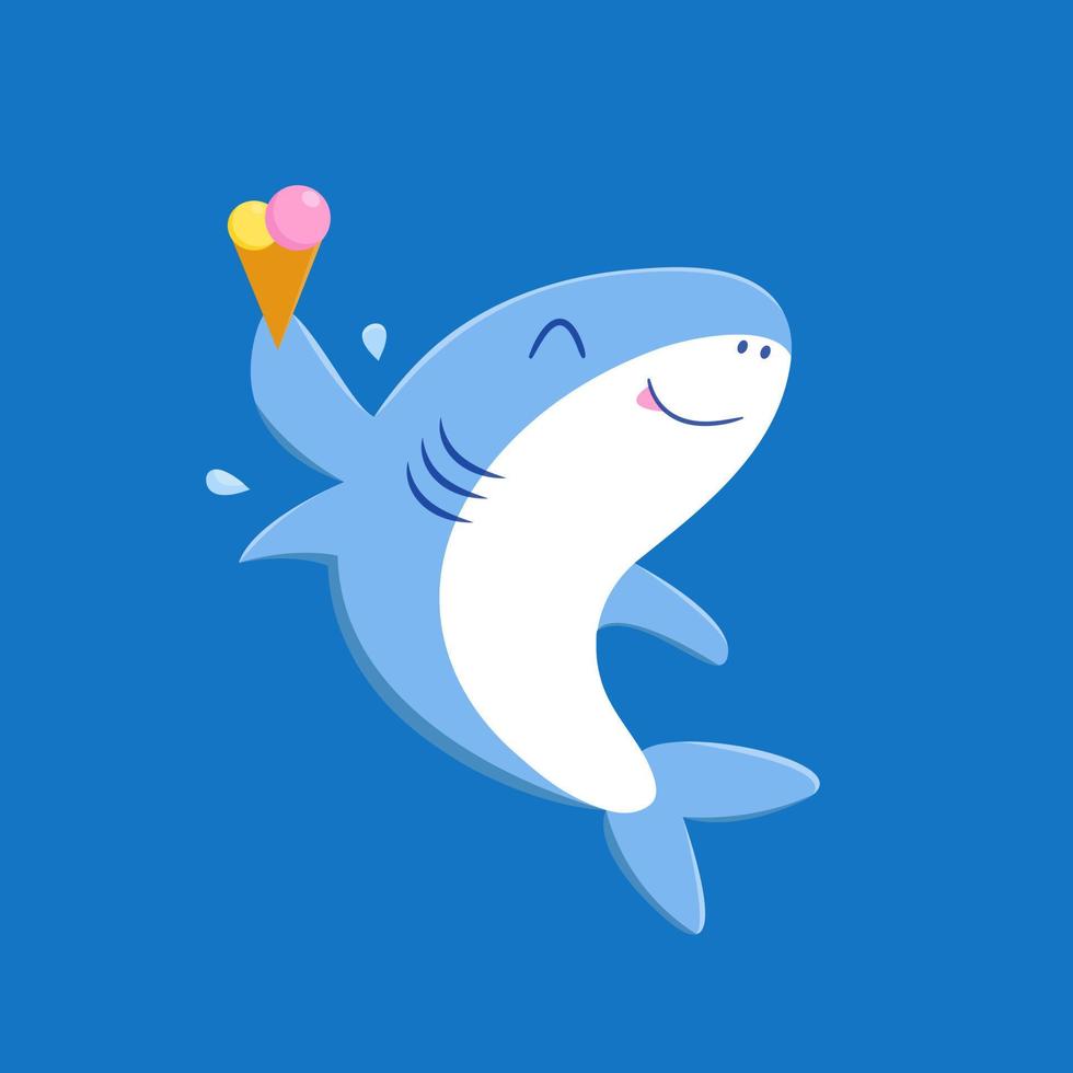 Cute shark eating ice cream free vector illustration