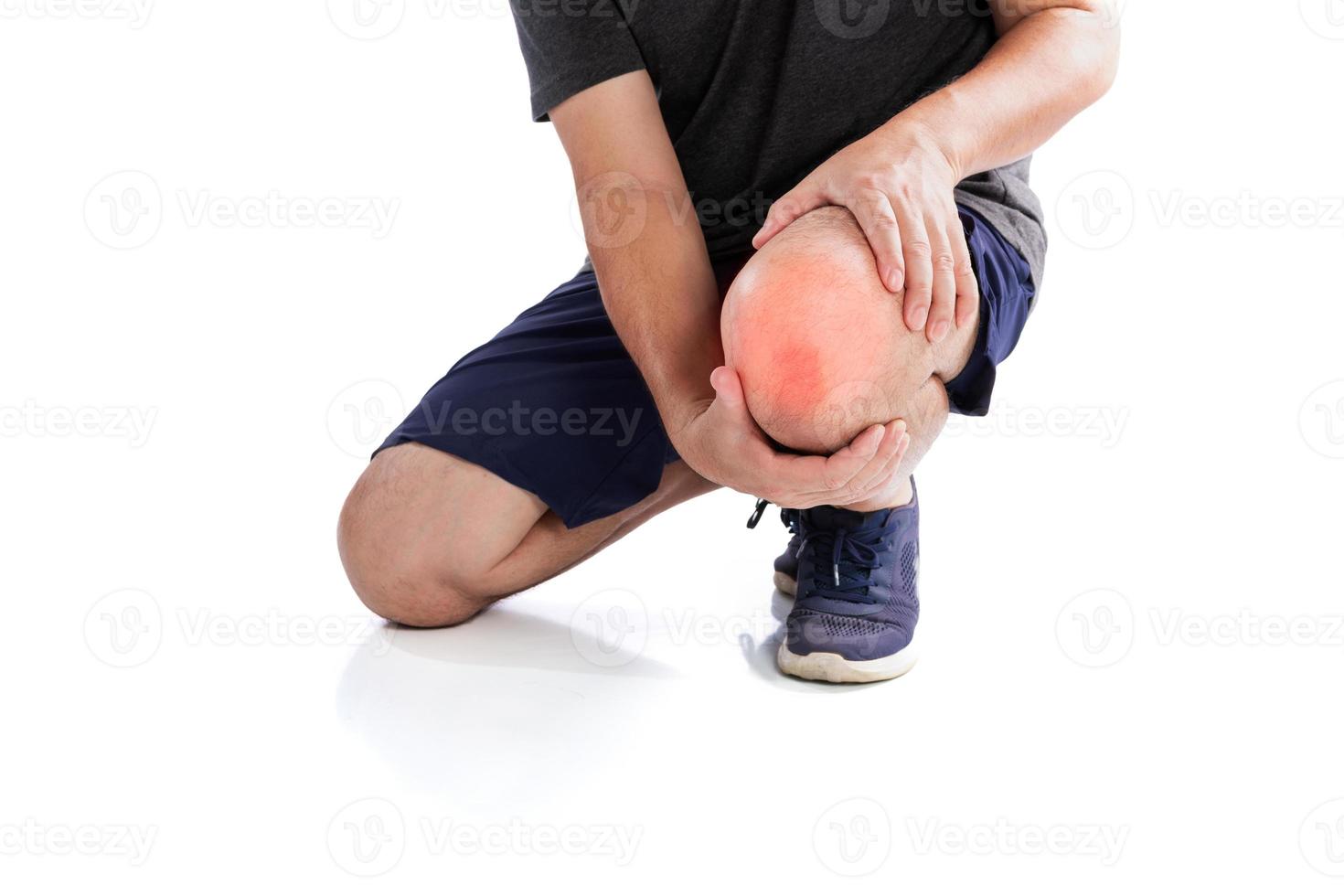 Elderly men or women or young people have knee, ankle, joint pain, arthritis, and tendon problems. exercise-induced muscle pain from gout and uric acid isolated on white background photo