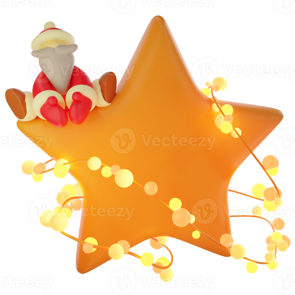 santa claus sentado en una estrella ilustración 3d png