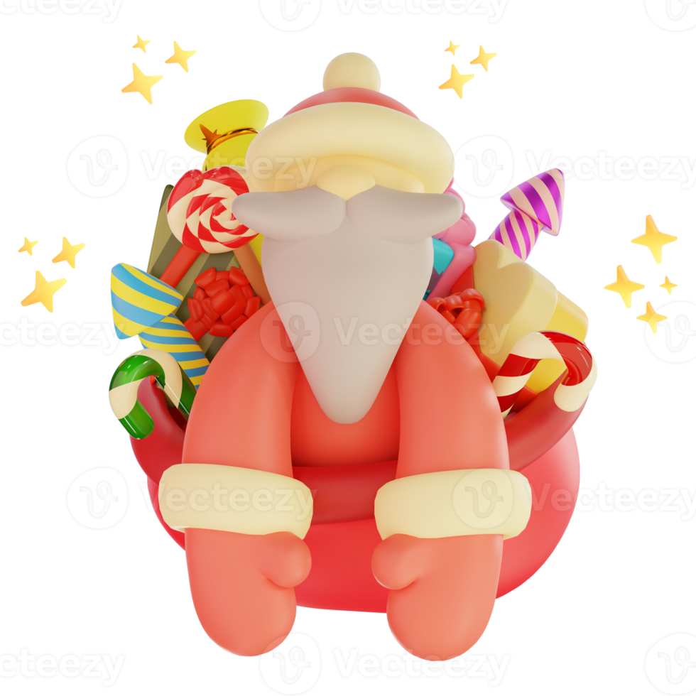 Claus with gifts, candies and fireworks 3d illustration png