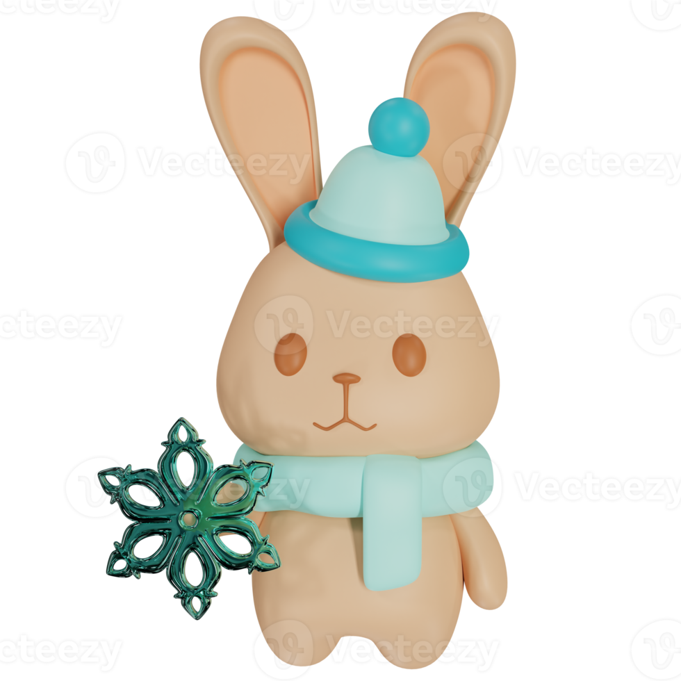 Christmas bunny with a snowflake 3D illustration png