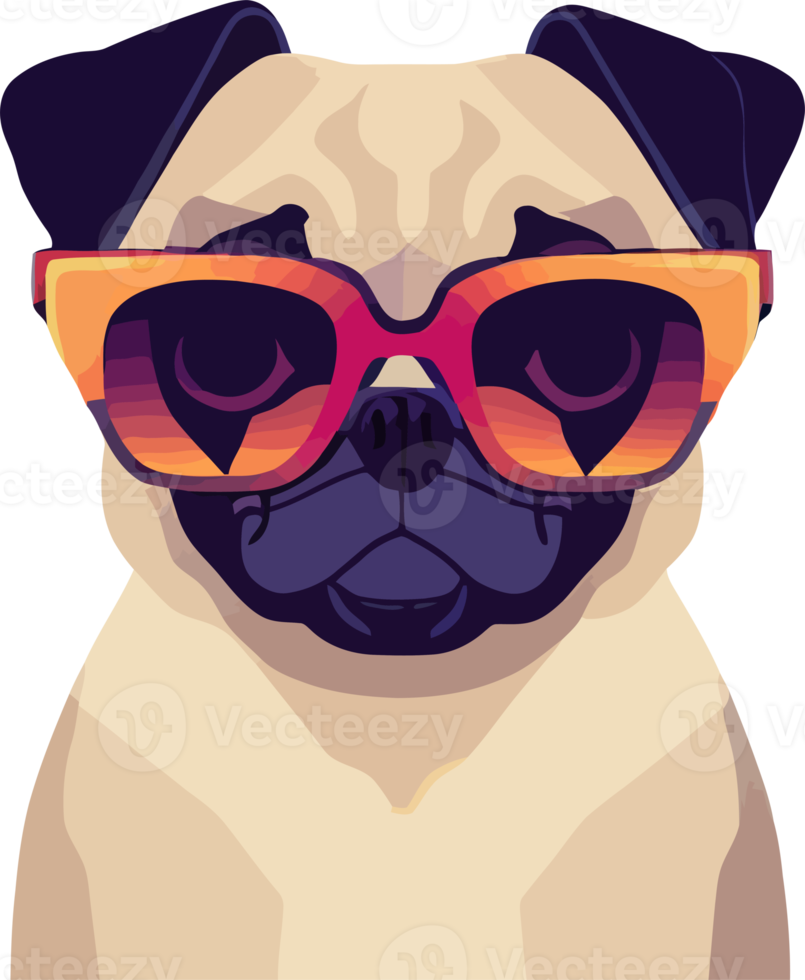 gráfico de ilustración de pug con gafas de sol aislado bueno para imprimir en camiseta o personalizar su diseño png