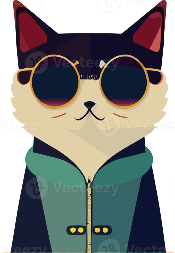 illustration graphic of cat wearing sunglasses isolated perfect for logo, mascot, icon or print on t-shirt png