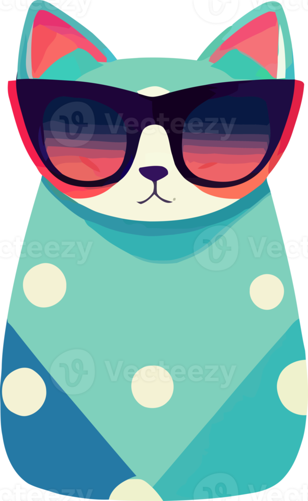 illustration graphique de chat portant des lunettes de soleil isolées parfaites pour le logo, la mascotte, l'icône ou l'impression sur t-shirt png
