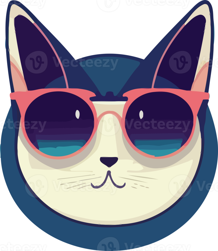 illustrationsgrafik der katze mit sonnenbrille isoliert perfekt für logo, maskottchen, symbol oder druck auf t-shirt png