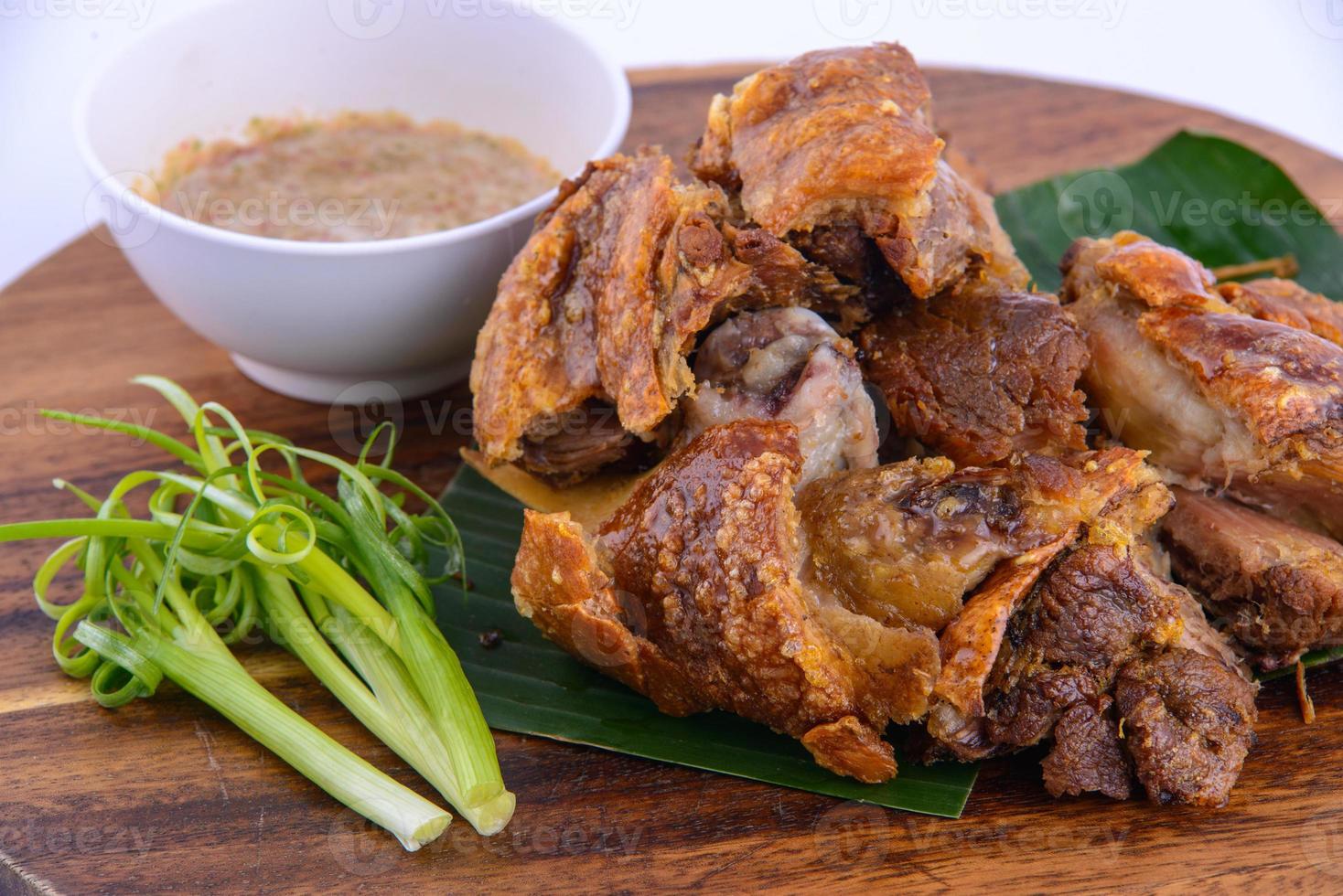 Deep fried Pork Knuckle on white background. photo