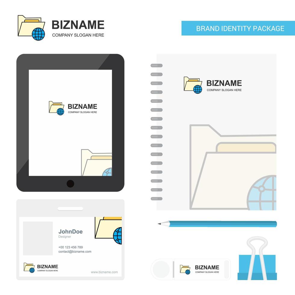 Shared folder Business Logo Tab App Diary PVC Employee Card and USB Brand Stationary Package Design Vector Template