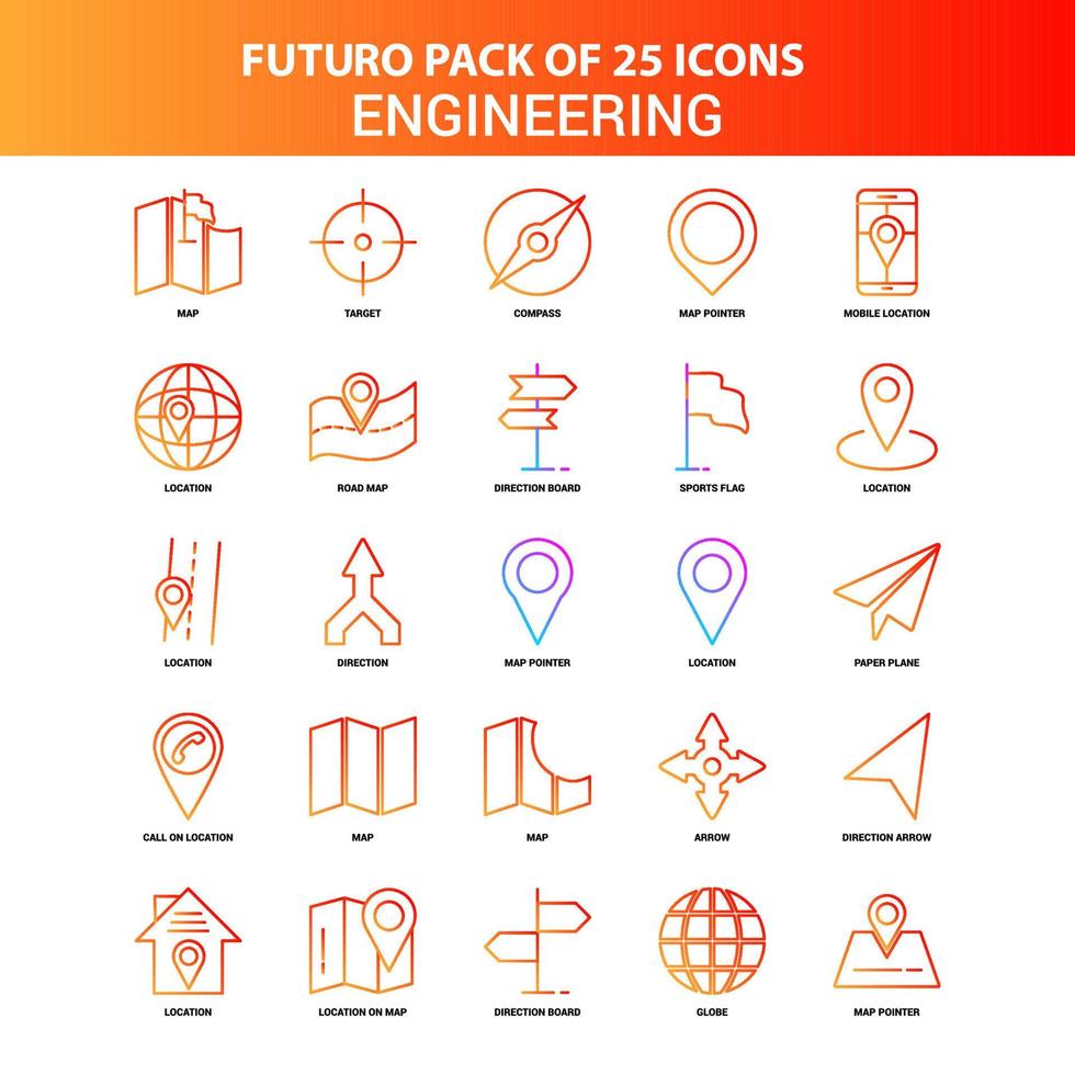 Orange Futuro 25 Engineering Icon Set vector