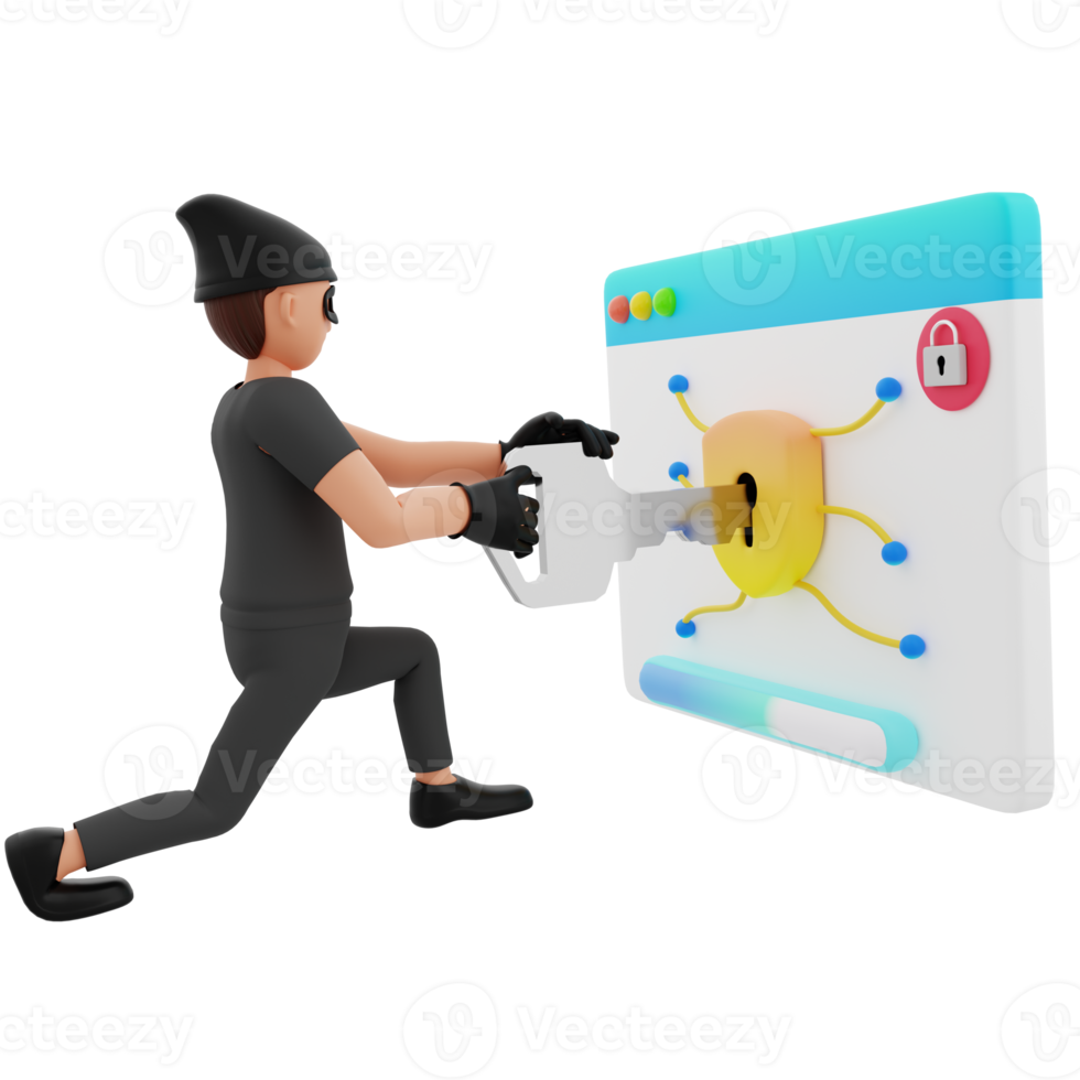 Account hacking 3D character illustration png