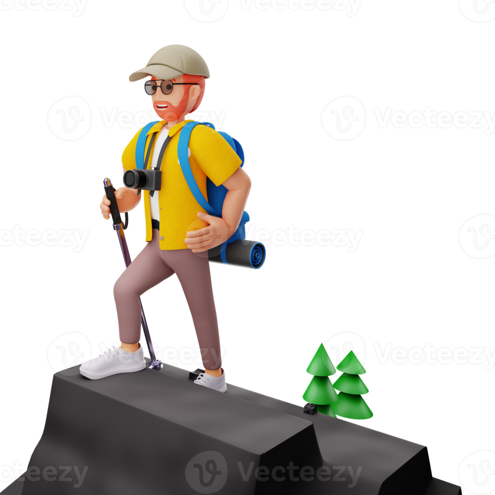 Man hiking 3D character illustration png