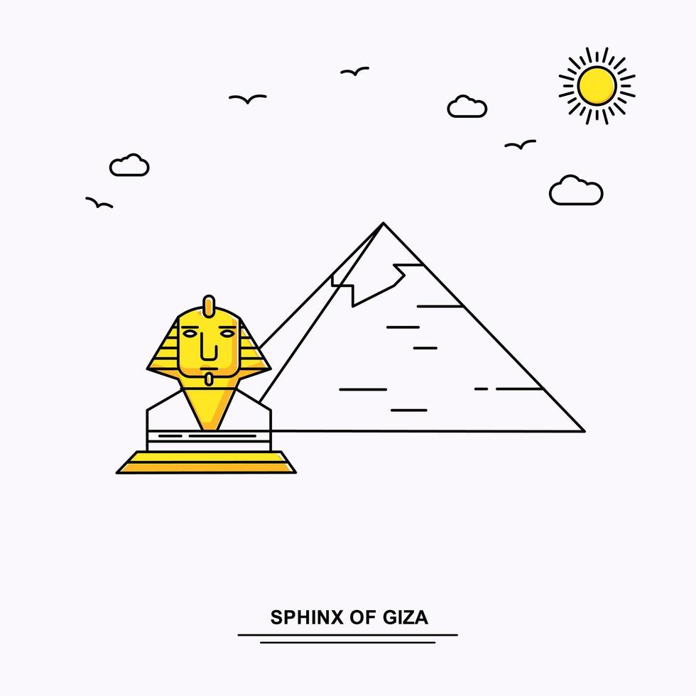 SPHINX OF GIZA Monument Poster Template World Travel Yellow illustration Background in Line Style with beauture nature Scene vector