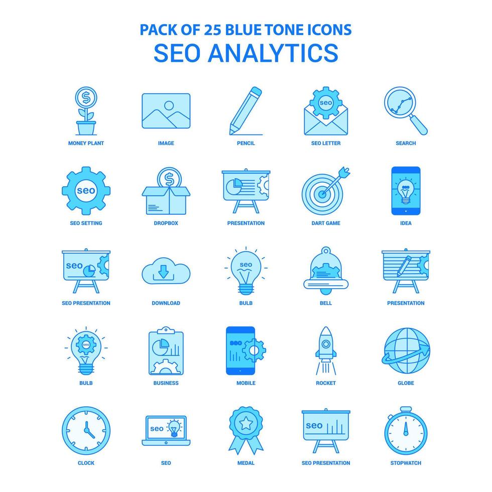 SEO Analytics Blue Tone Icon Pack 25 Icon Sets vector