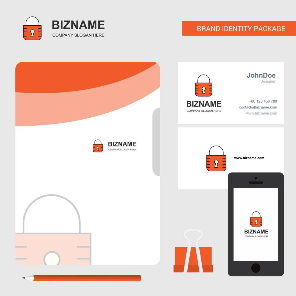 Locked Business Logo File Cover Visiting Card and Mobile App Design Vector Illustration
