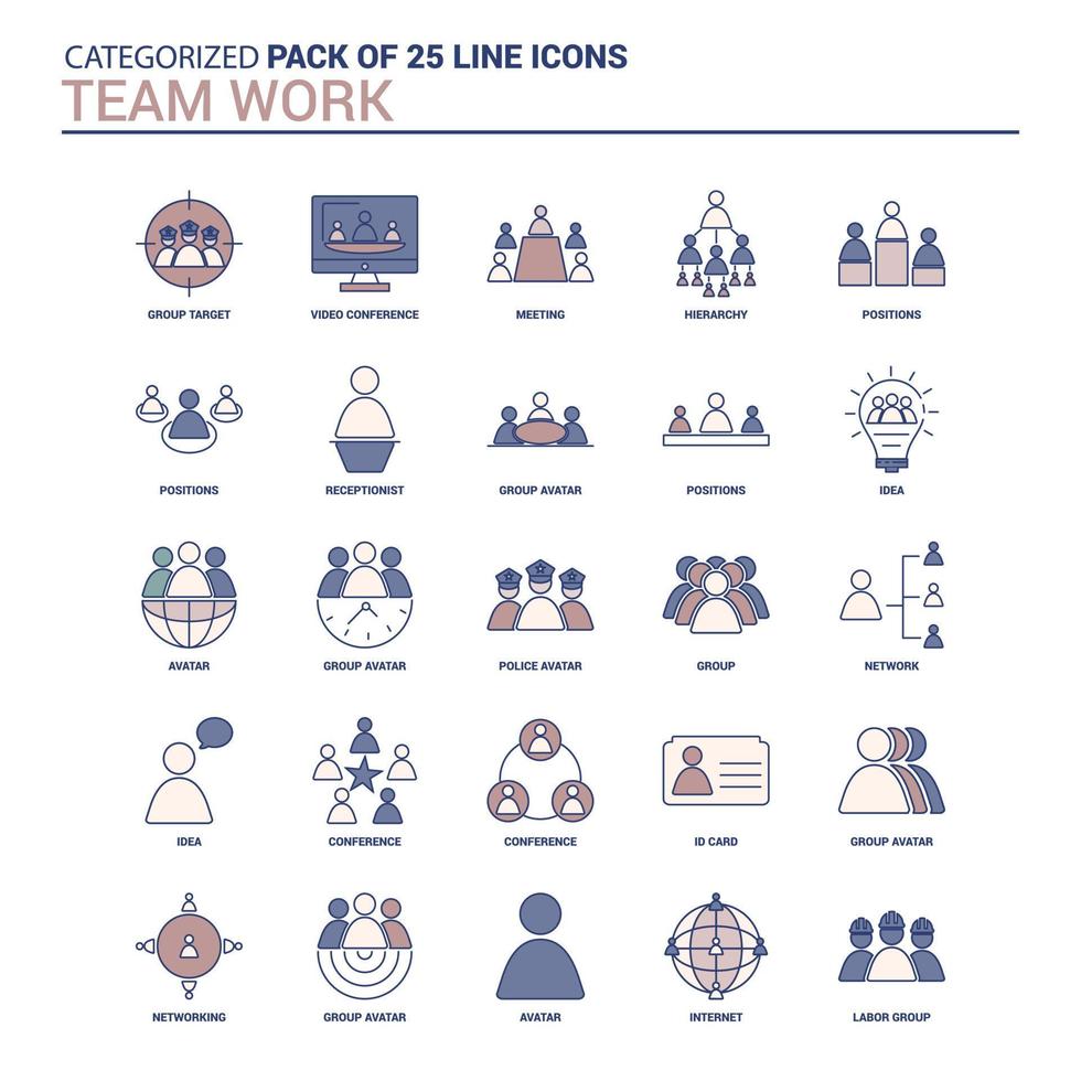 Vintage Team Work Icon set 25 Flat Line icon set vector