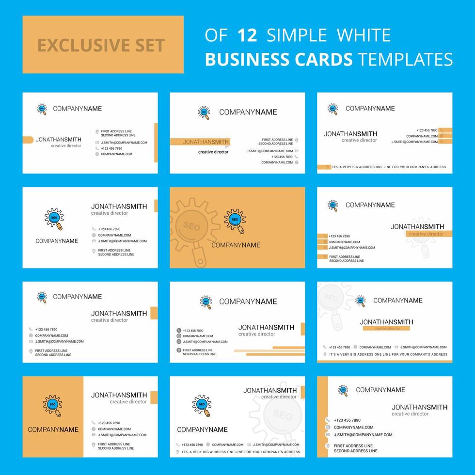 Set of 12 Seo setting Creative Busienss Card Template Editable Creative logo and Visiting card background vector