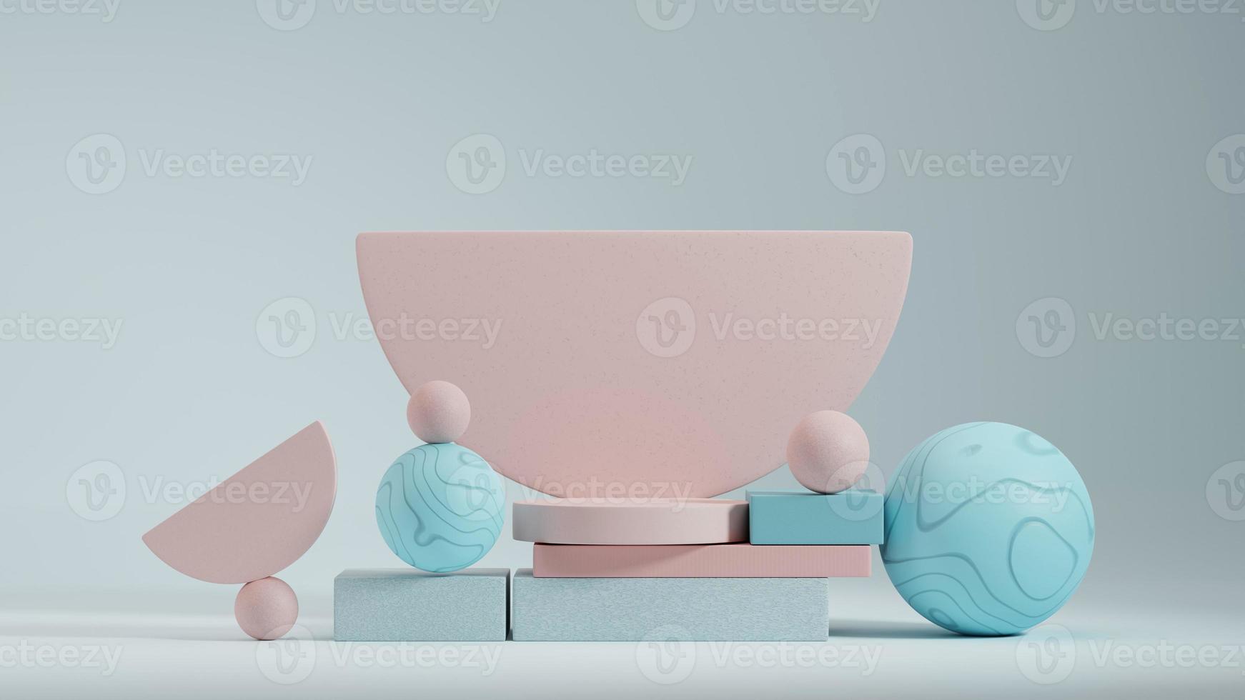 3d render blue and pink podium with blue background. Minimal style for branding and packaging presentation. photo