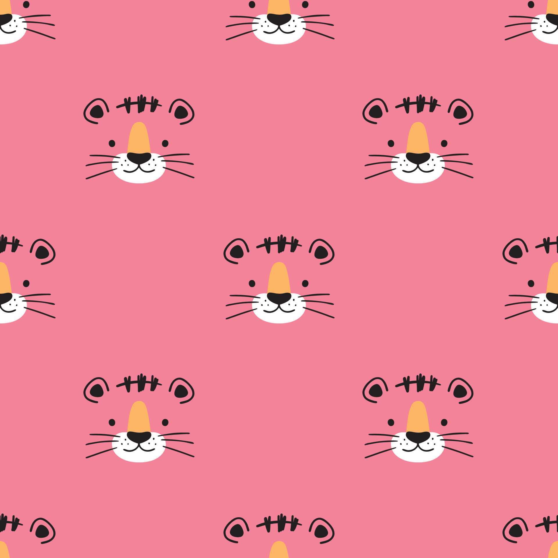 Cute seamless pattern with little Tiger face in doodle stile on pink  background. Vector illustration - cartoon tiger, for designing baby  clothes. 14035125 Vector Art at Vecteezy