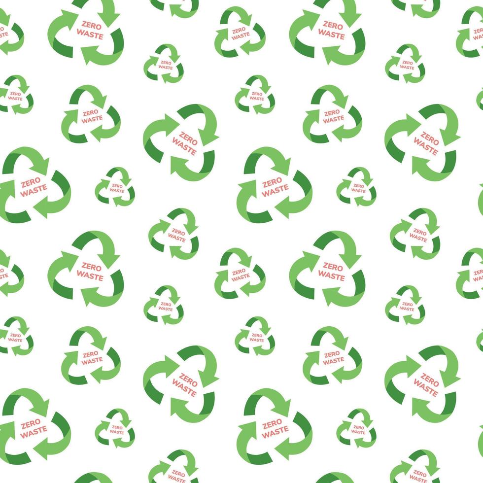Zero waste concept seamless pattern with waste recycling logo. Sustainable lifestyle, ecological concept. Vector illustration in cartoon style