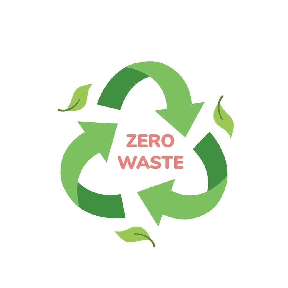 Zero waste sign, logo, symbol. zero waste, conscious consumption concept. Sustainable lifestyle, ecological concept. Vector illustration in flat cartoon style