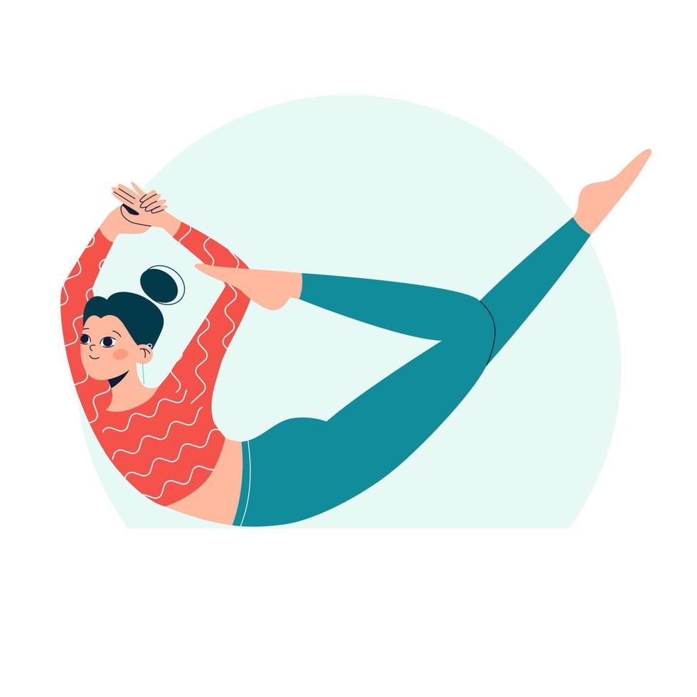 mujer haciendo pose de yoga. ilustración conceptual para yoga, pilates y estilo de vida saludable. ilustración vectorial plana. vector