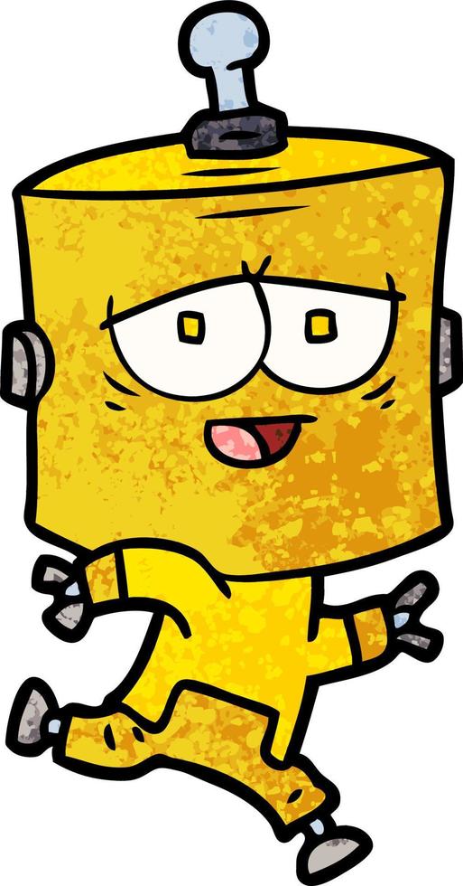Retro grunge texture cartoon happy robot vector