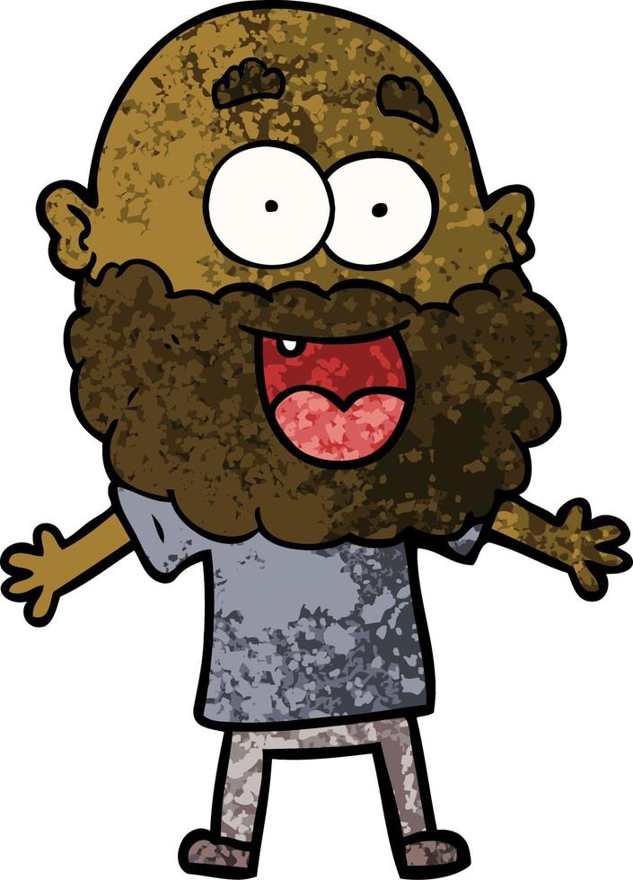 Retro grunge texture cartoon crazy man with beard vector