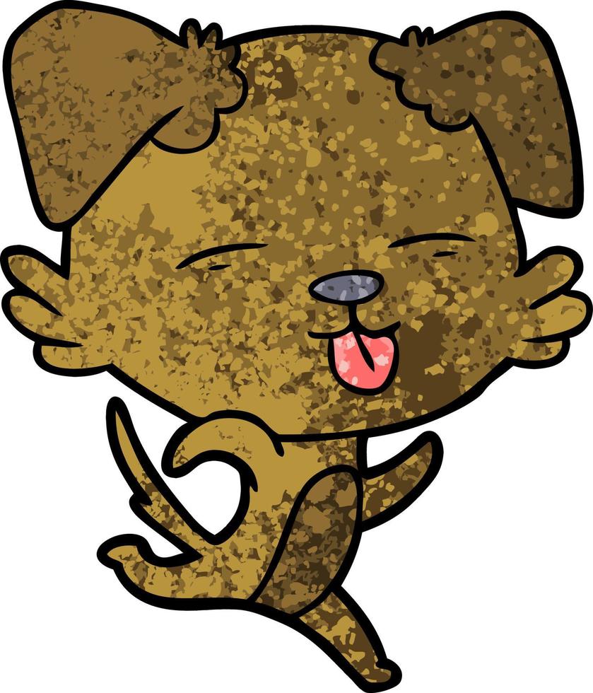 Retro grunge texture cartoon dog sticking tongue out vector