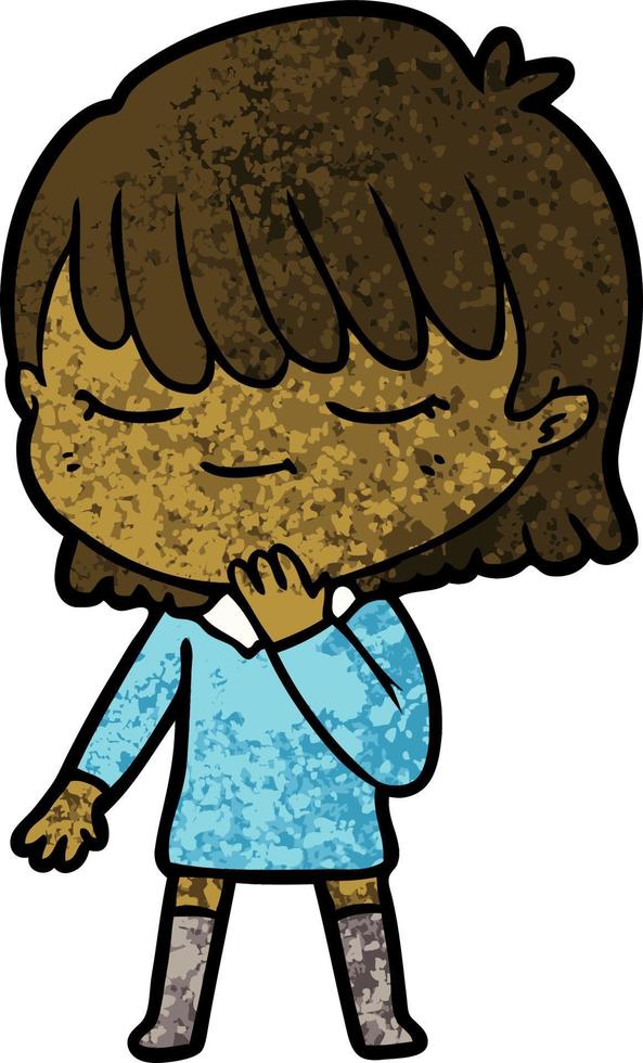 Retro grunge texture cartoon cute girl vector