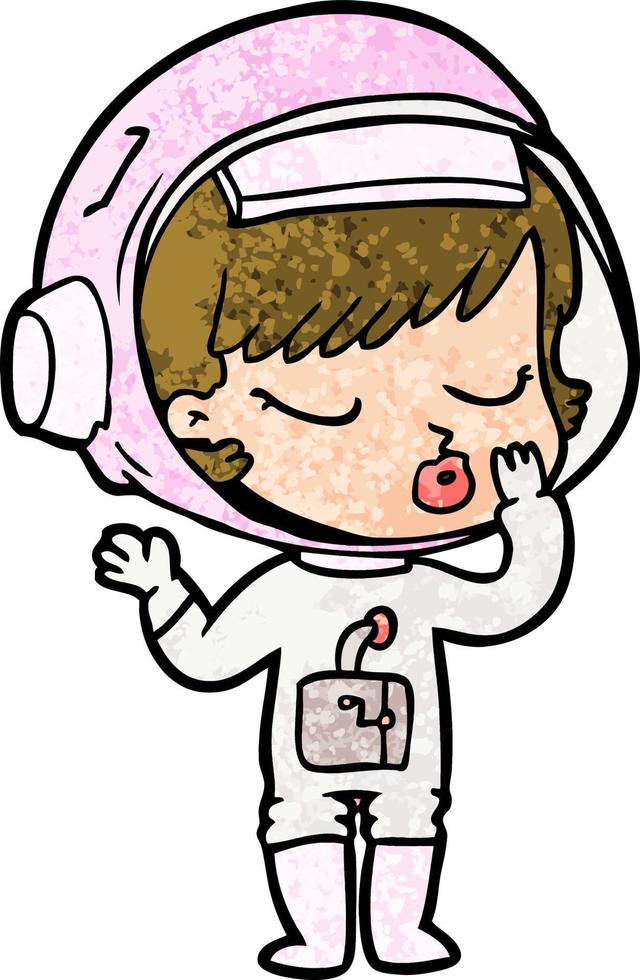 Retro grunge texture cartoon astronaut girl vector