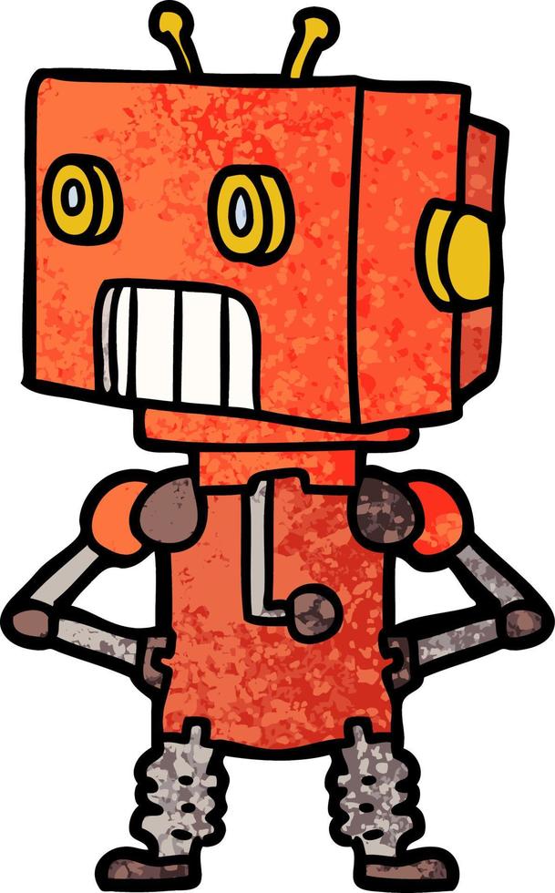 Retro grunge texture cartoon cute robot vector