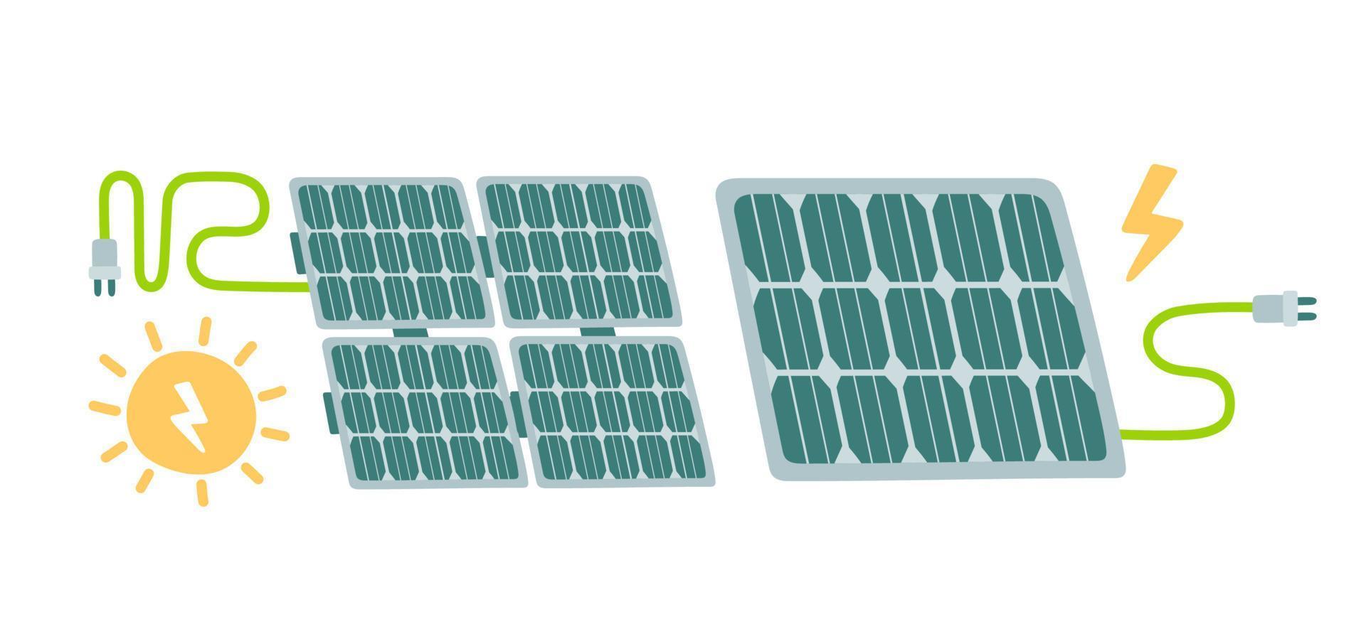 Set of solar panels, alternative renewable energy, solar energy, technological solar panels, environmental resource extraction vector illustration